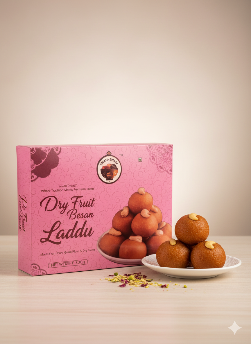 Dry Fruits Besan Laddu – Premium Desi Ghee Mithai (300 gm)